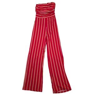 Windsor Strapless Pinstripe Pants Jumpsuit Red Orange White Black Size S